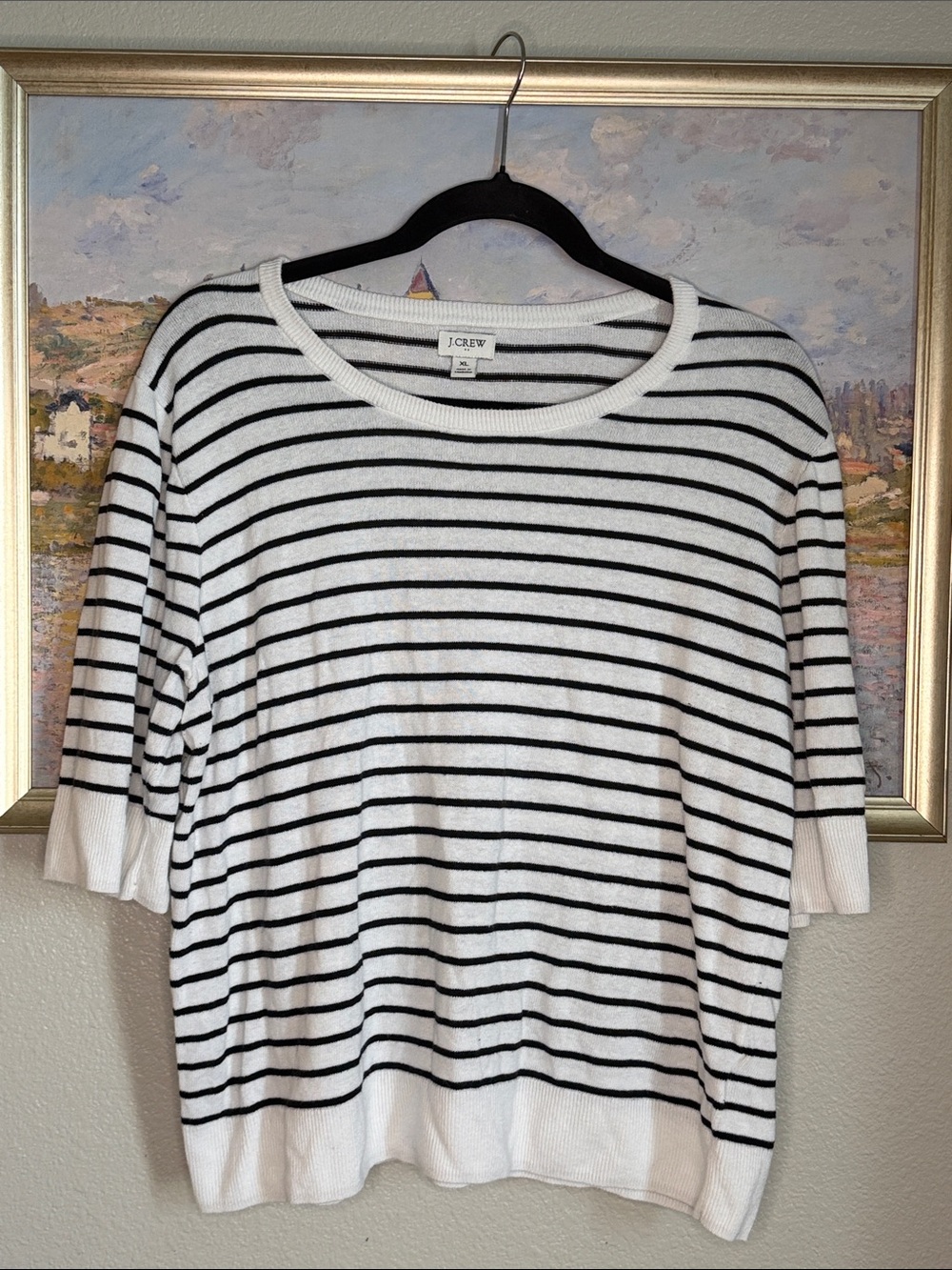 J. Crew White and Navy Striped Crewneck Sweater size xl (bin12)